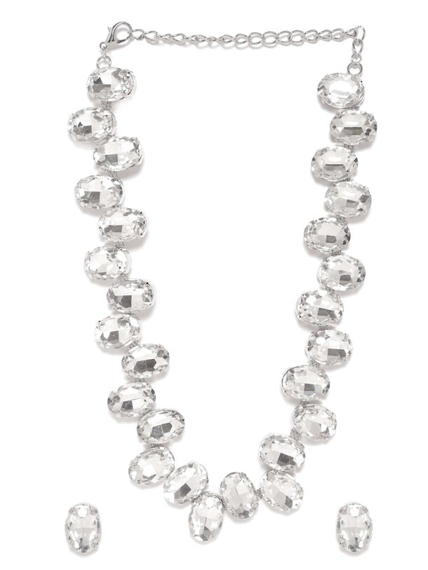 Rubans Ivory Whispers: White Stone Western Statement Necklace Set Jewellery Sets