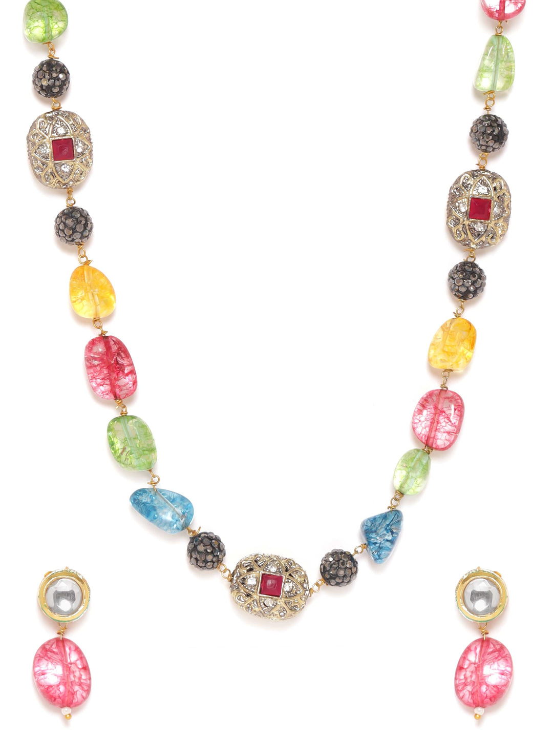 Rubans Kaleidoscope Enchantment Multi-Color Beaded Kundan Necklace Set Jewellery Sets