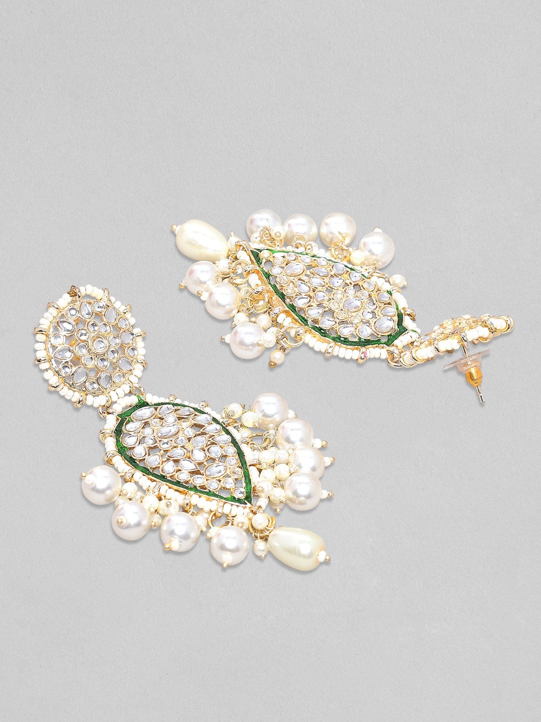 Rubans Kundan And Green Enameled Maangtikka and Earrings Set Jewelry Sets