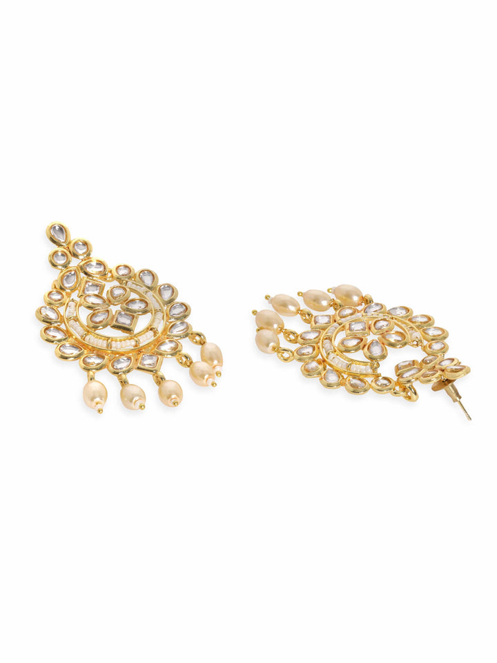Rubans Kundan Choker Necklace Set with White Beads Necklace & Earring Combo