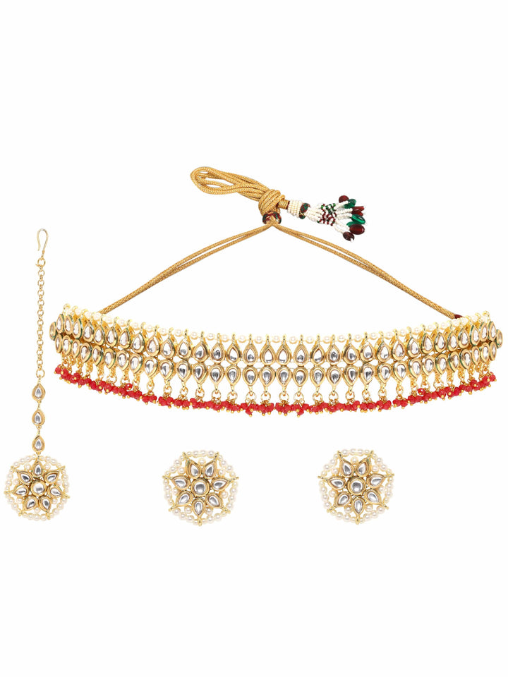 Rubans Kundan Choker Set with Red Beads Jewellery Sets