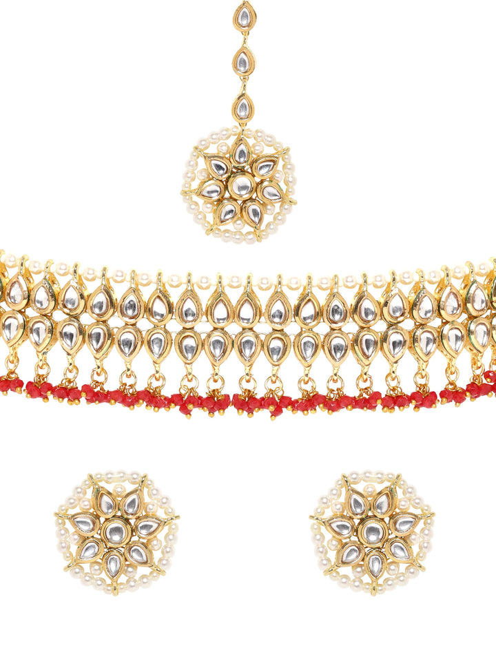 Rubans Kundan Choker Set with Red Beads Jewellery Sets