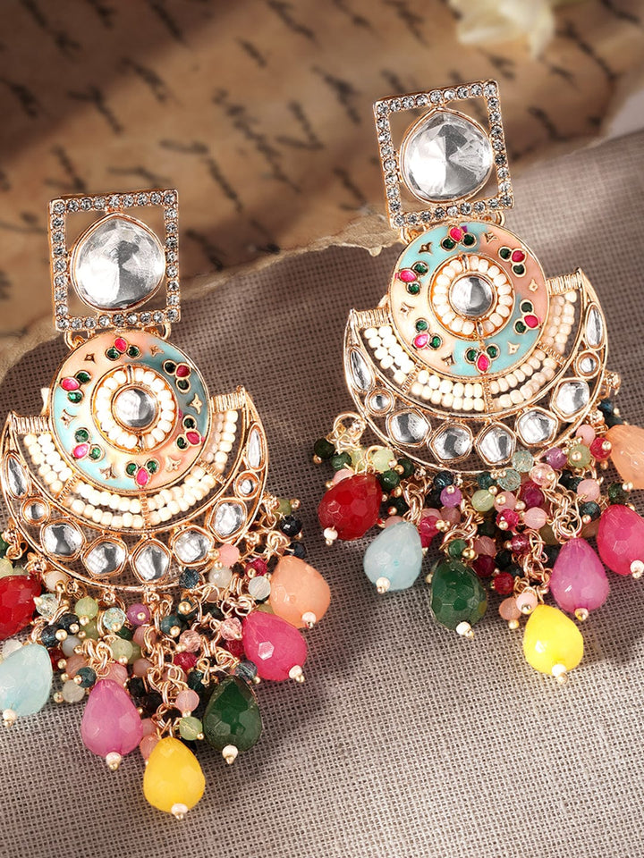 Rubans Kundan Elegance 22K Gold Plated Multicolour Beaded Chandbali Earrings Earrings