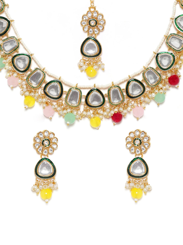 Rubans Kundan Jewellery Set with Multicoloured Beads Jewellery Sets