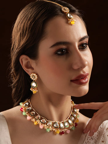 Rubans Kundan Jewellery Set with Multicoloured Beads Jewellery Sets