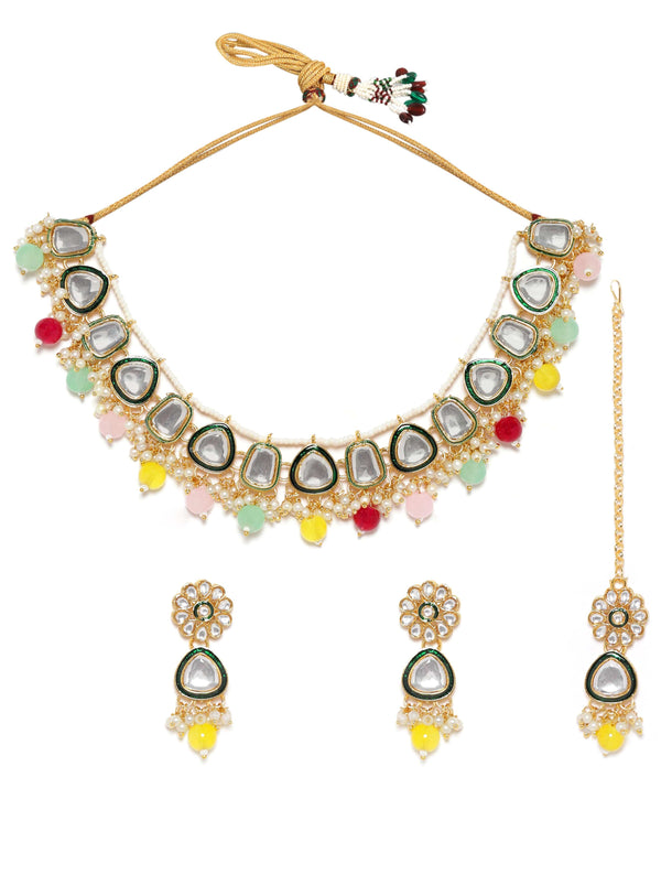 Rubans Kundan Jewellery Set with Multicoloured Beads Jewellery Sets