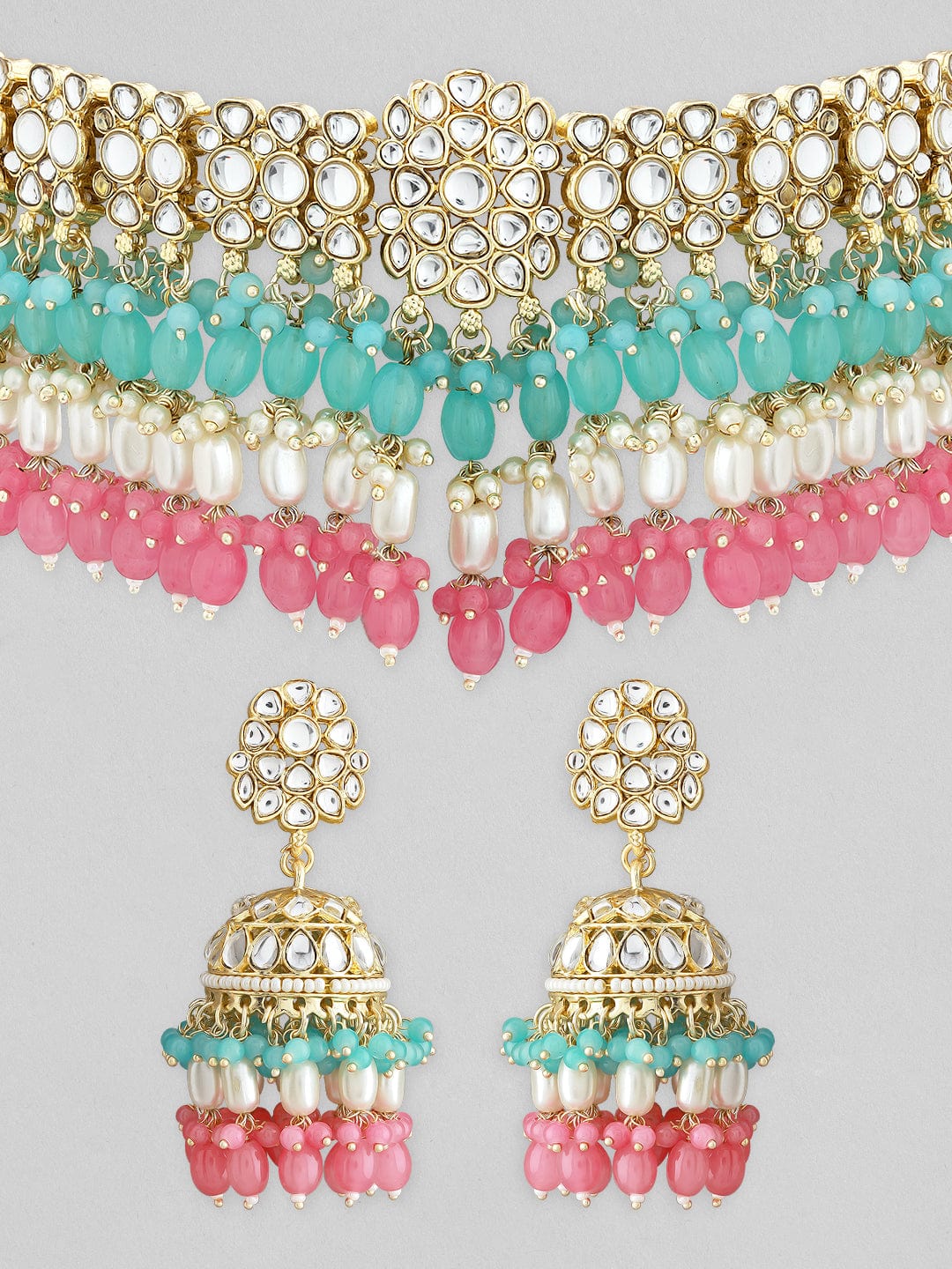 Elegant Party Wear Pink Cubic Zirconia Choker Necklace Earrings Set -  Beatnik