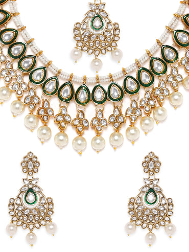 Rubans Kundan Necklace Set with White Beads Jewellery Sets