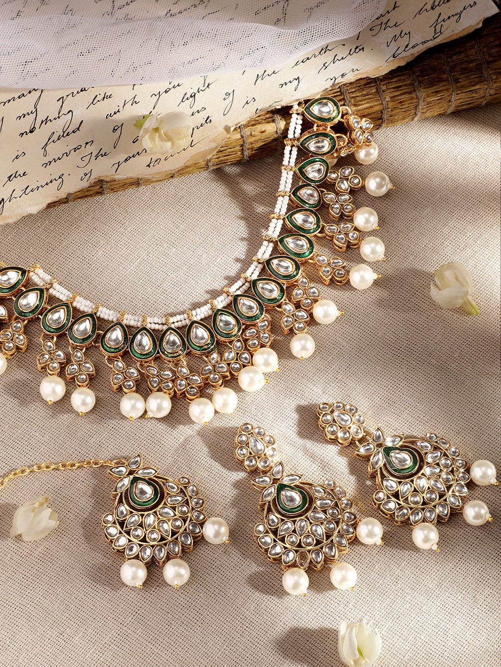 Rubans Kundan Necklace Set with White Beads Jewellery Sets