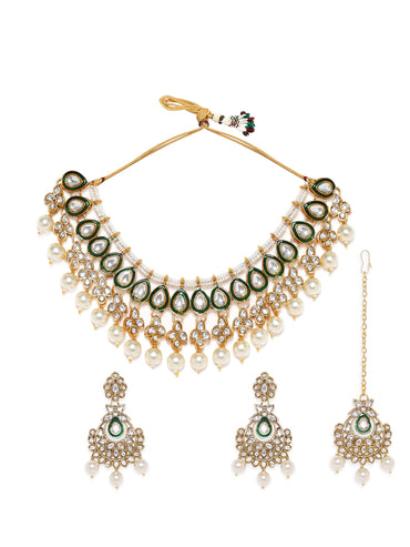 Rubans Kundan Necklace Set with White Beads Jewellery Sets