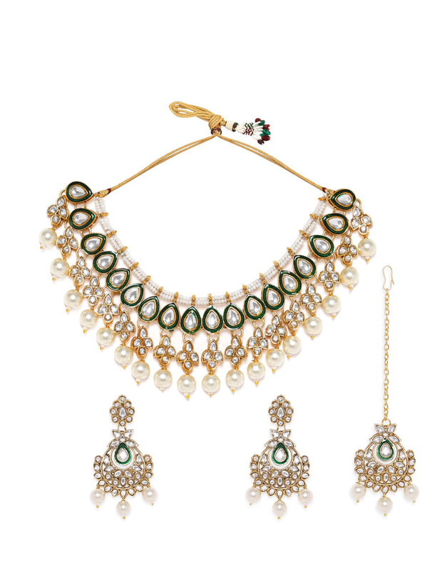 Rubans Kundan Necklace Set with White Beads Jewellery Sets