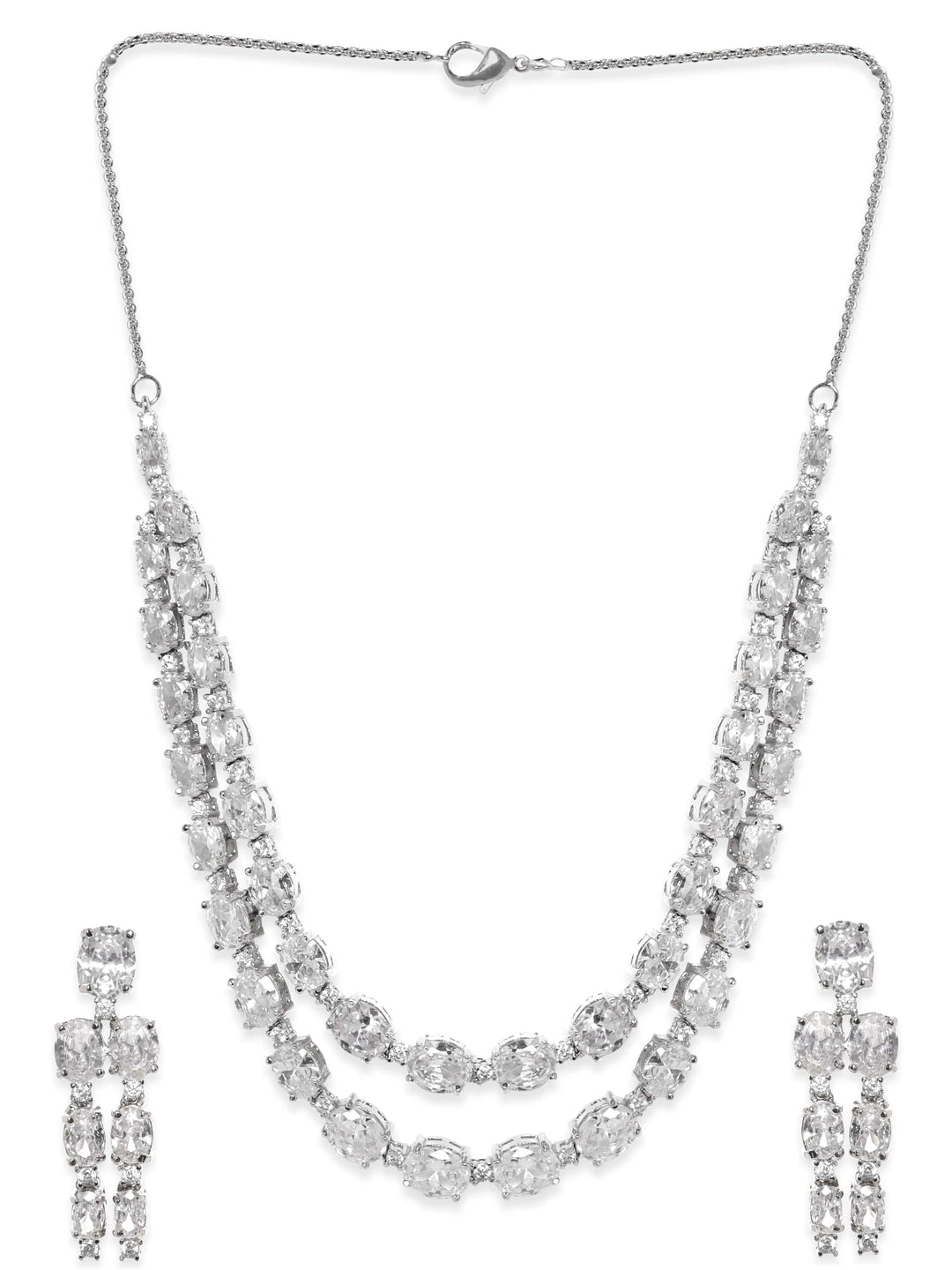 Rubans Layered Necklace Set With Studded American Diamonds Necklaces, Necklace Sets, Chains & Mangalsutra