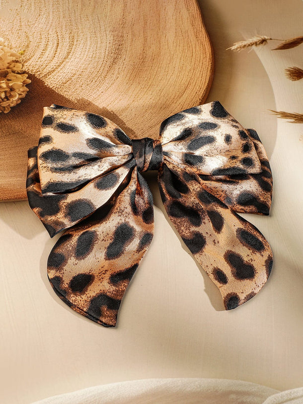 Rubans Leopard Print Satin Bow Hair Clip for Trendy & Bold Fashion Statement Hair Accessory