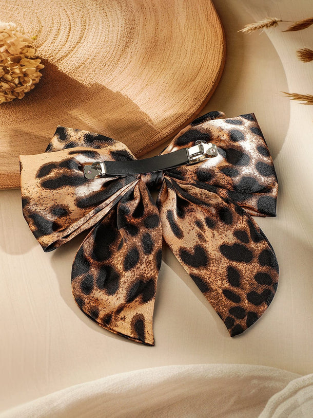Rubans Leopard Print Satin Bow Hair Clip for Trendy & Bold Fashion Statement Hair Accessory