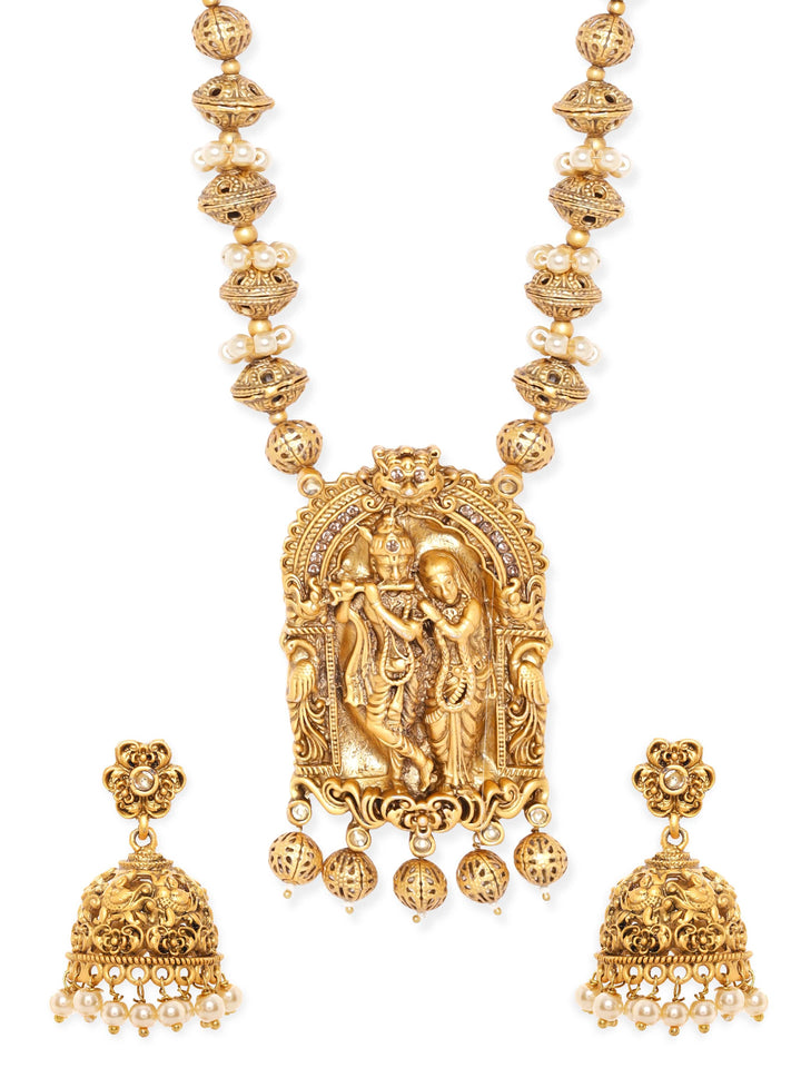 Rubans Lord Krishna and Radha Temple Necklace Set with Golden Beads Jewellery Sets