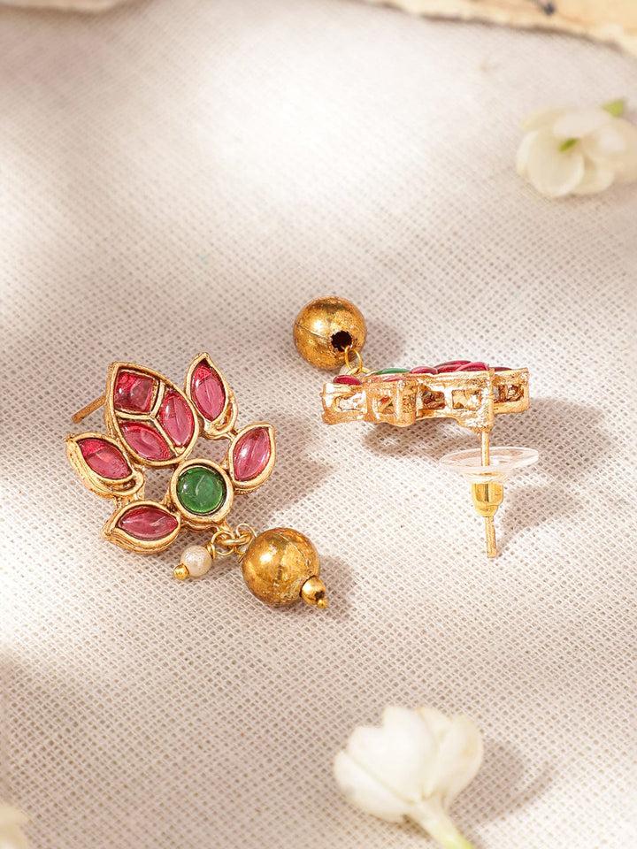 Rubans Lotus Radiance 22K Gold-Plated Lotus Motif Jewelry Set - Timeless Elegance Necklace Sets