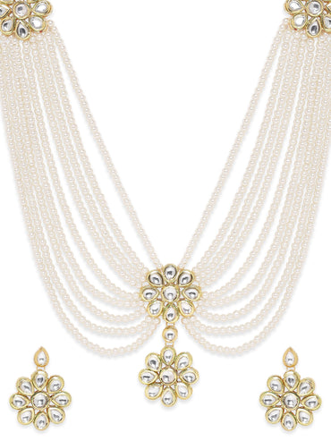 Rubans Luminous Elegance White Pearl Kundan Necklace Set Jewellery Sets
