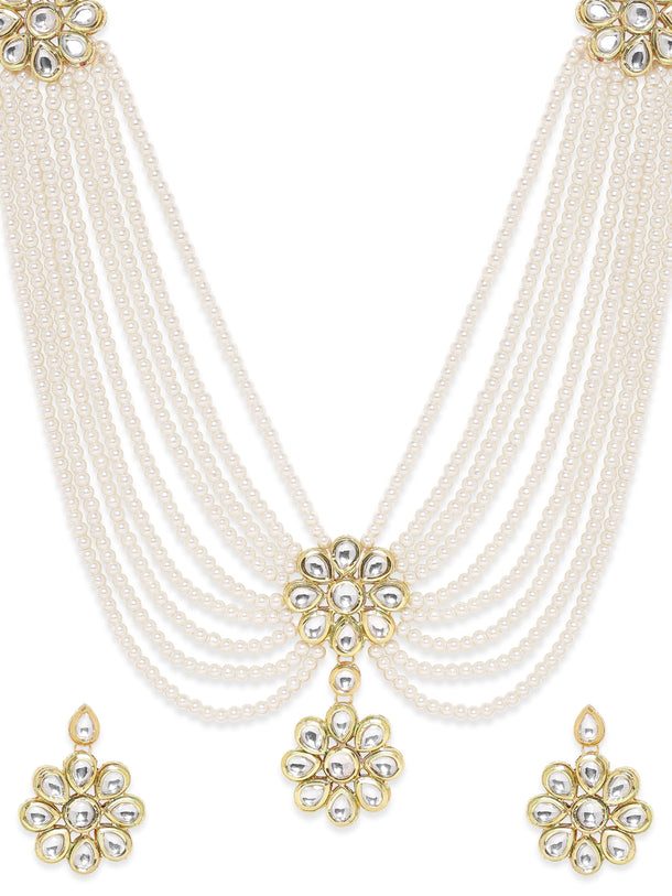 Rubans Luminous Elegance White Pearl Kundan Necklace Set Jewellery Sets