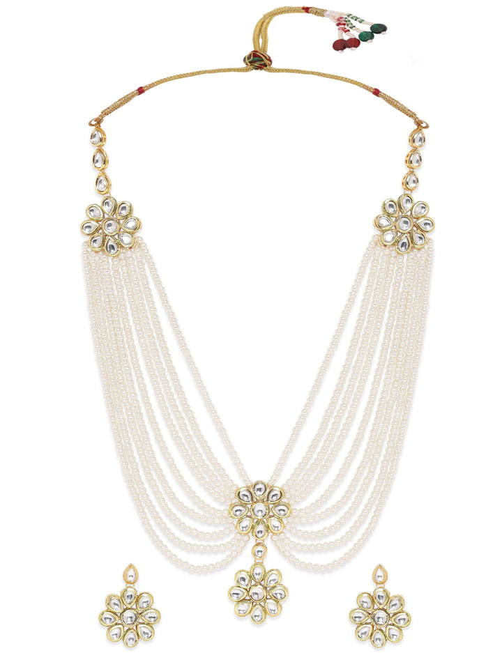 Rubans Luminous Elegance White Pearl Kundan Necklace Set Jewellery Sets