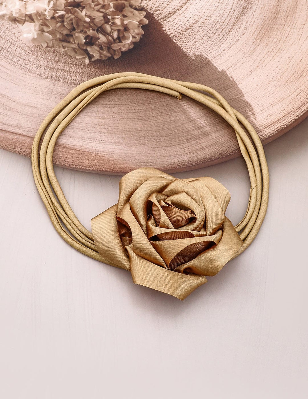 Rubans Luxe Champagne Gold Satin Rose Choker Necklace - Bold, Stylish Statement Piece Choker set