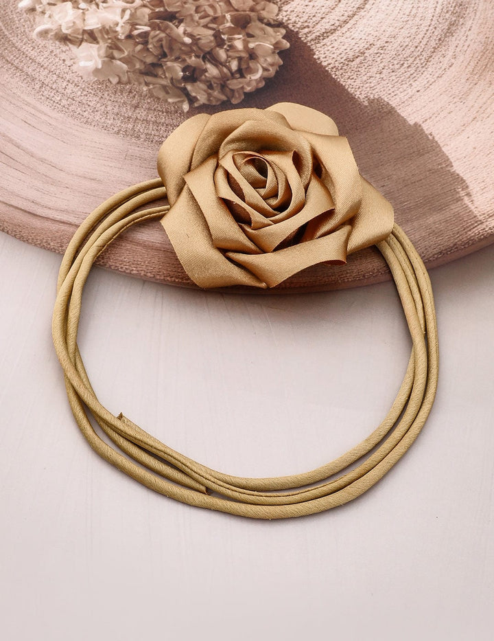 Rubans Luxe Champagne Gold Satin Rose Choker Necklace - Bold, Stylish Statement Piece Choker set