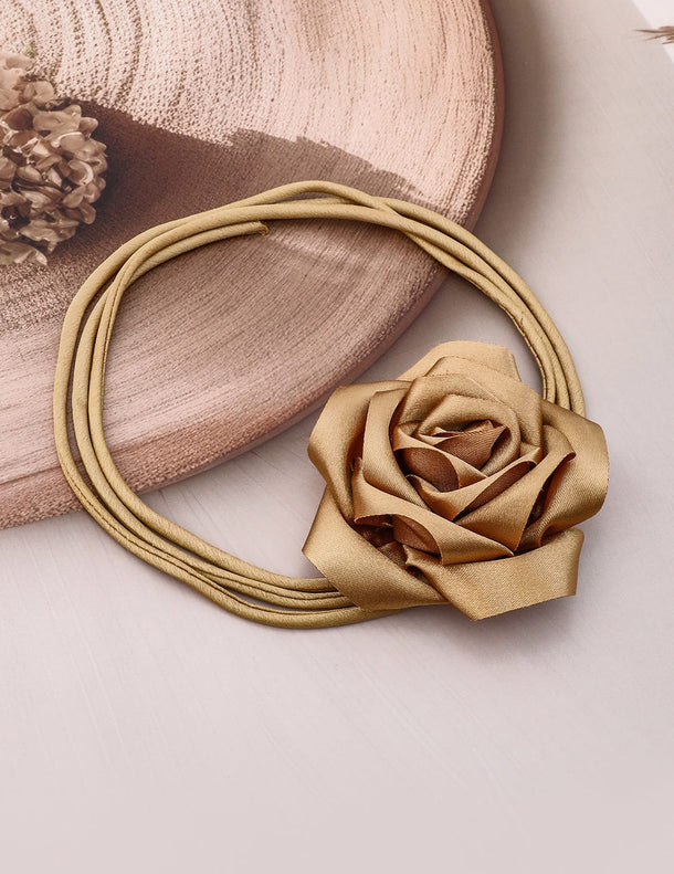 Rubans Luxe Champagne Gold Satin Rose Choker Necklace - Bold, Stylish Statement Piece Necklace & Chains