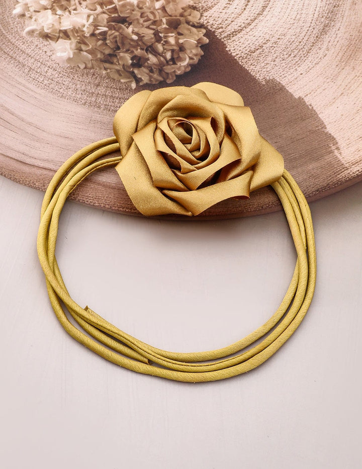 Rubans Luxe Golden Satin Rose Choker Necklace - Bold, Glamorous Statement Piece Choker set