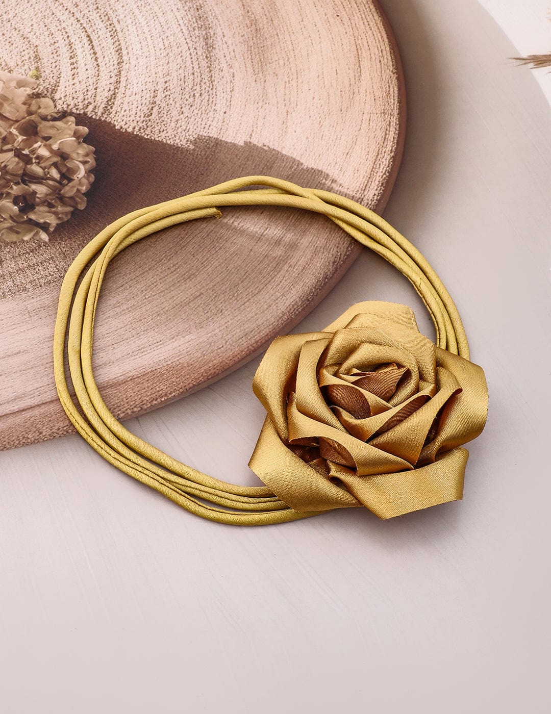 Rubans Luxe Golden Satin Rose Choker Necklace - Bold, Glamorous Statement Piece Choker set