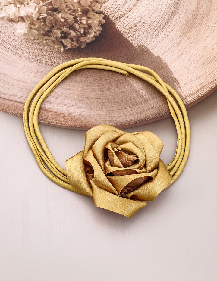 Rubans Luxe Golden Satin Rose Choker Necklace - Bold, Glamorous Statement Piece Choker set