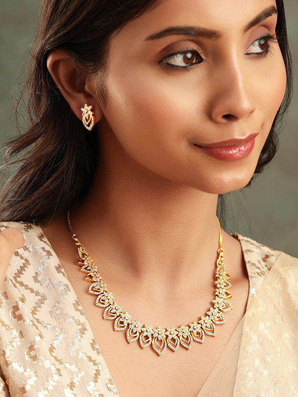 Rubans Luxurious 22K Gold Plated Kemp Crystal Floral Ensemble Jewellery Sets