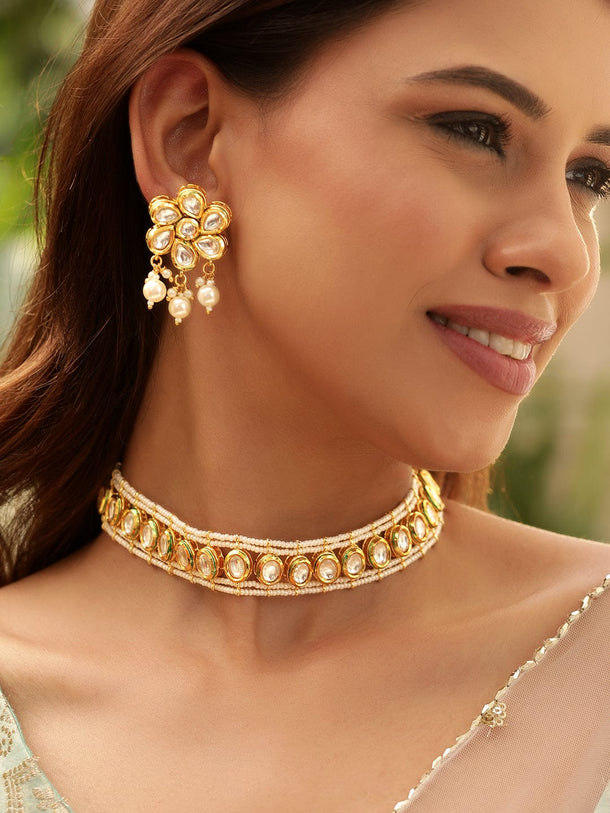 Rubans Luxurious 22K Gold Plated Pearl beaded Kundan Choker jewelry Set Jewellery Sets