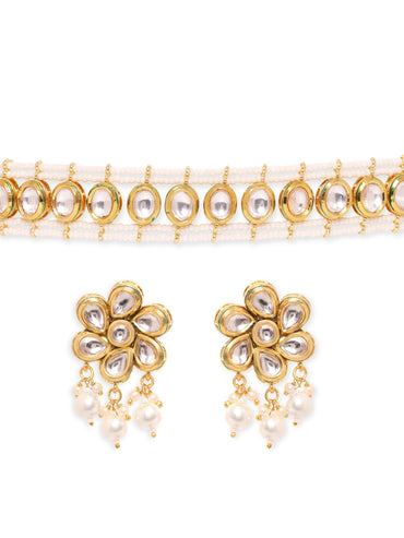 Rubans Luxurious 22K Gold Plated Pearl beaded Kundan Choker jewelry Set Jewellery Sets