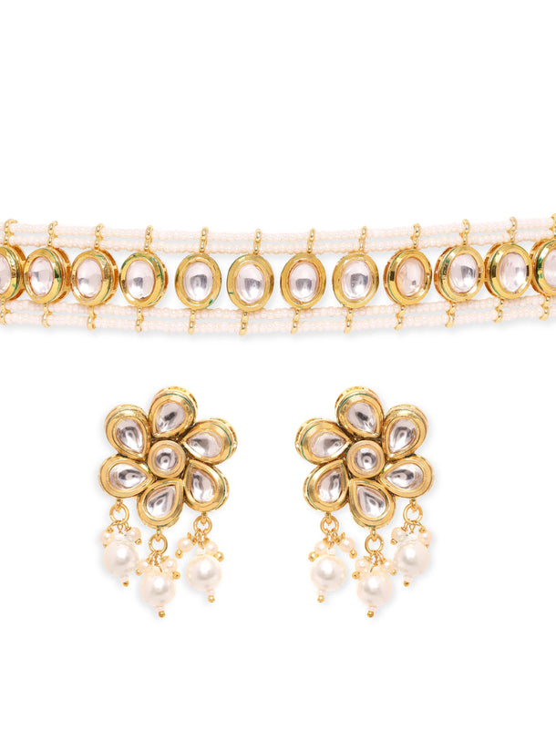 Rubans Luxurious 22K Gold Plated Pearl beaded Kundan Choker jewelry Set Jewellery Sets