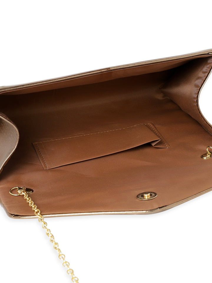 Rubans Luxurious Craftsmanship Handcrafted Golden Clutch with Glossy Finish Handbag, Wallet Accessories & Clutche
