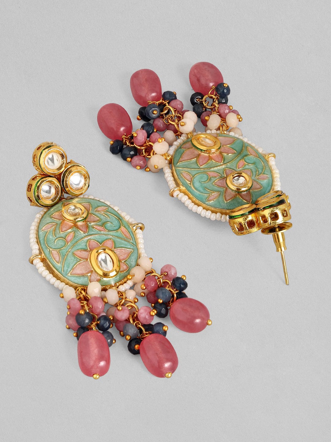 Rubans Luxury 24K Gold-Plated & Green Enamel And Kundan Stone Beaded Handcrafted Jewellery Set Necklace Set