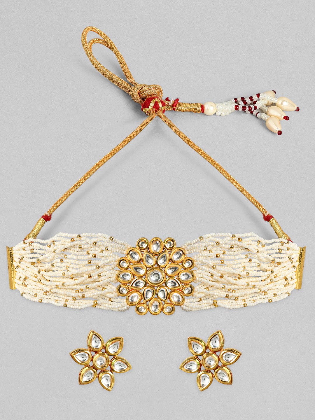 Rubans Luxury 24K Gold Plated Handcrafted Kundan & White Pearls Choker Set Necklace Set