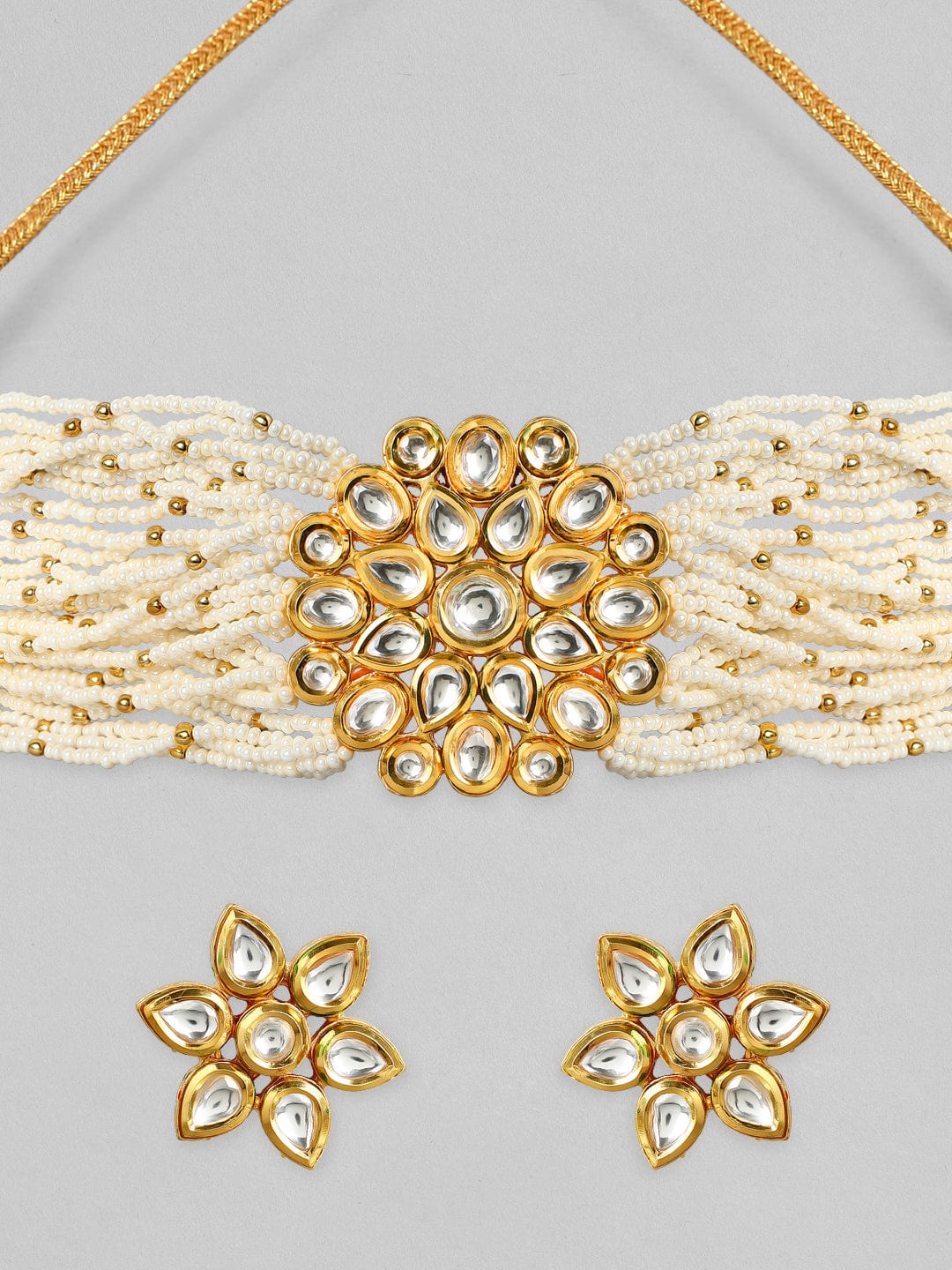 Rubans Luxury 24K Gold Plated Handcrafted Kundan & White Pearls Choker Set Necklace Set