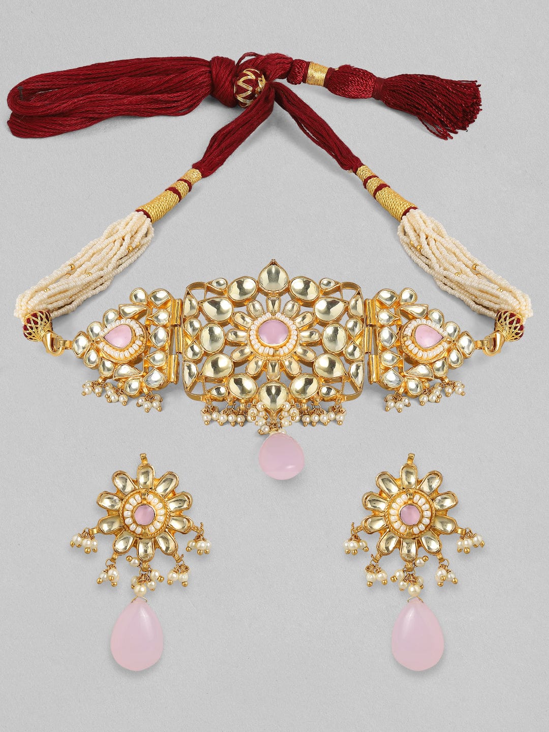 Rubans Luxury 24K Gold Plated Handcrafted Pachi Kundan with Gem Stone Choker Set Necklace Set