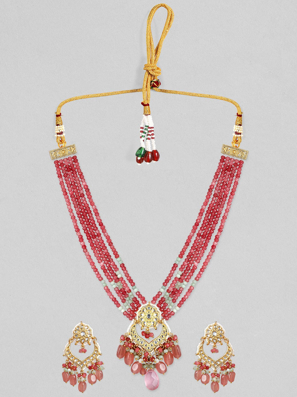 Rubans Luxury Coral red colored Kundan Necklace. Necklace Set
