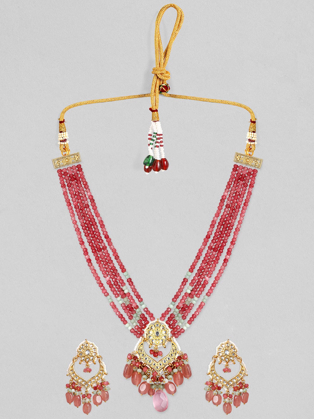 Rubans Luxury Coral red colored Kundan Necklace. Necklace Set