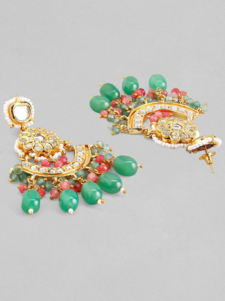 Rubans Luxury Gold Plated Green & Red Beaded Kundan Necklace Set Necklace Set