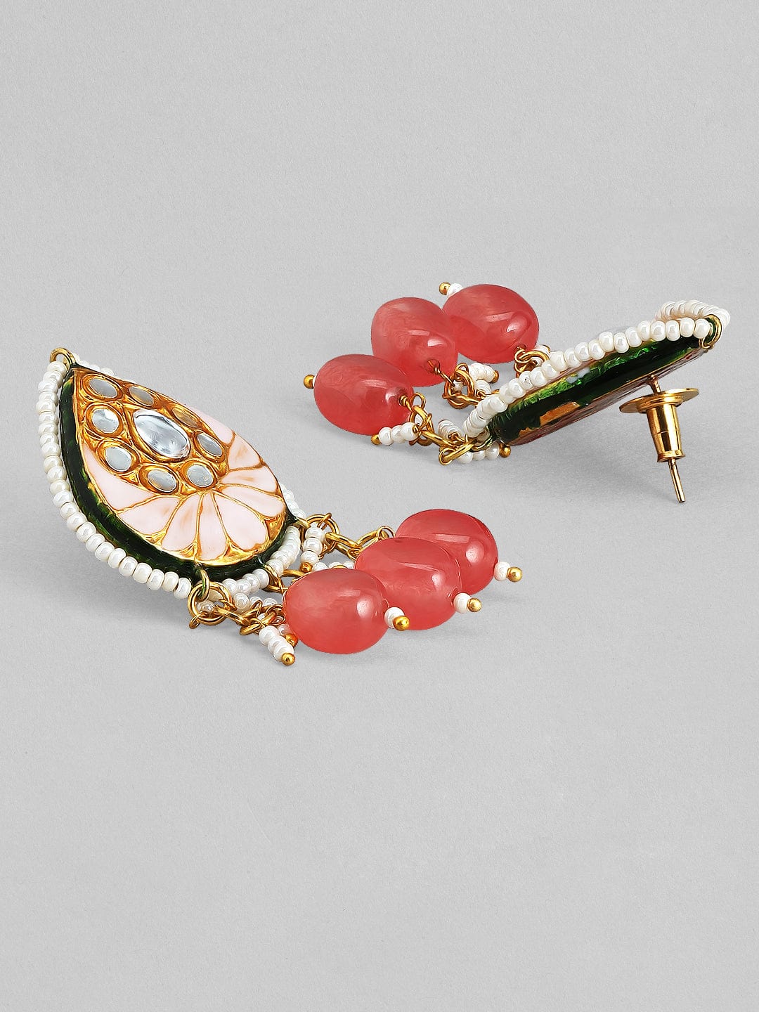 Rubans Luxury Gold Plated Kundan & Pink Beaded Handpainted Choker Set Necklace Set
