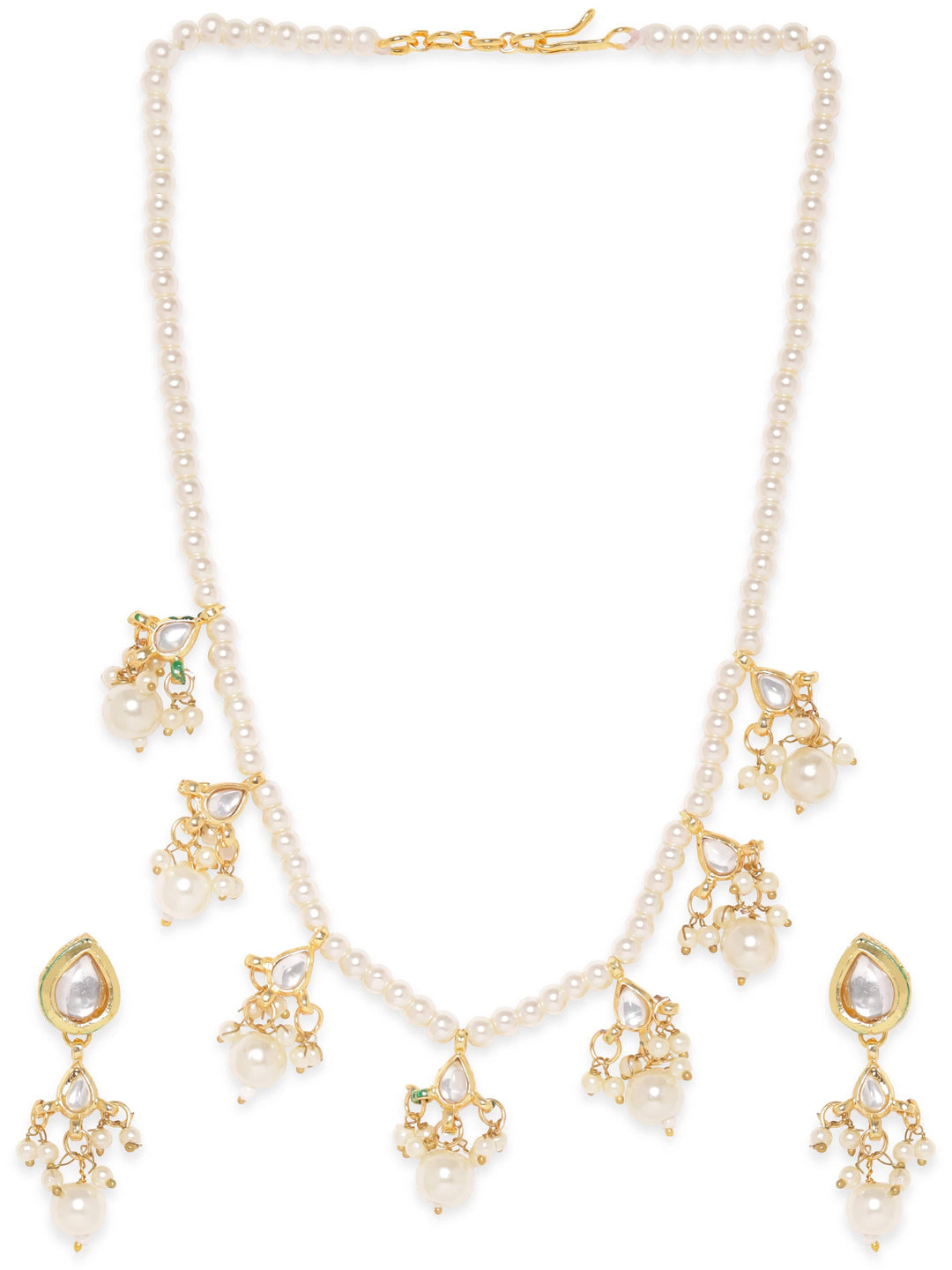 Rubans Majestic Fusion White Pearl with Kundan Necklace Set Jewellery Sets