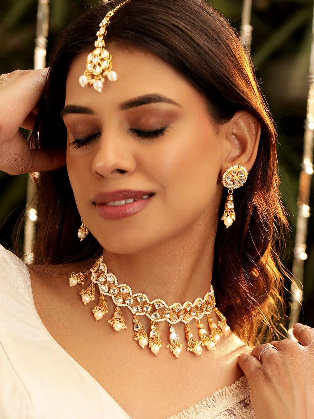 Rubans Majestic Opulence 22K Gold Plated Kundan and pearl beaded Choker jewelry Set Jewellery Sets