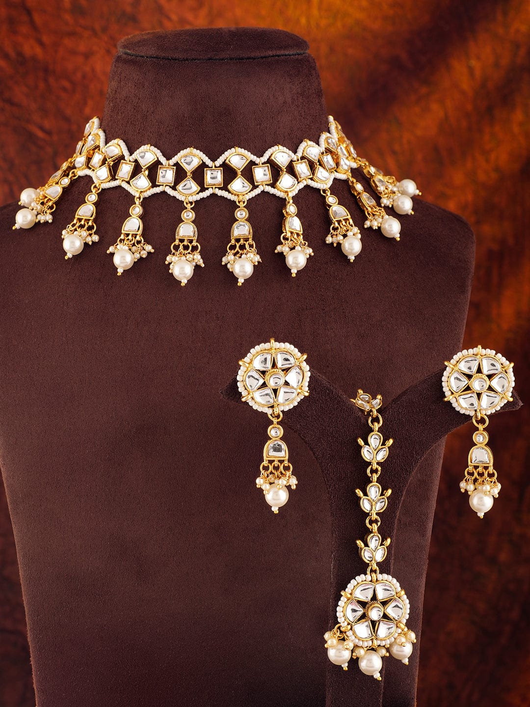 Rubans Majestic Opulence 22K Gold Plated Kundan and pearl beaded Choker jewelry Set Necklaces, Necklace Sets, Chains & Mangalsutra