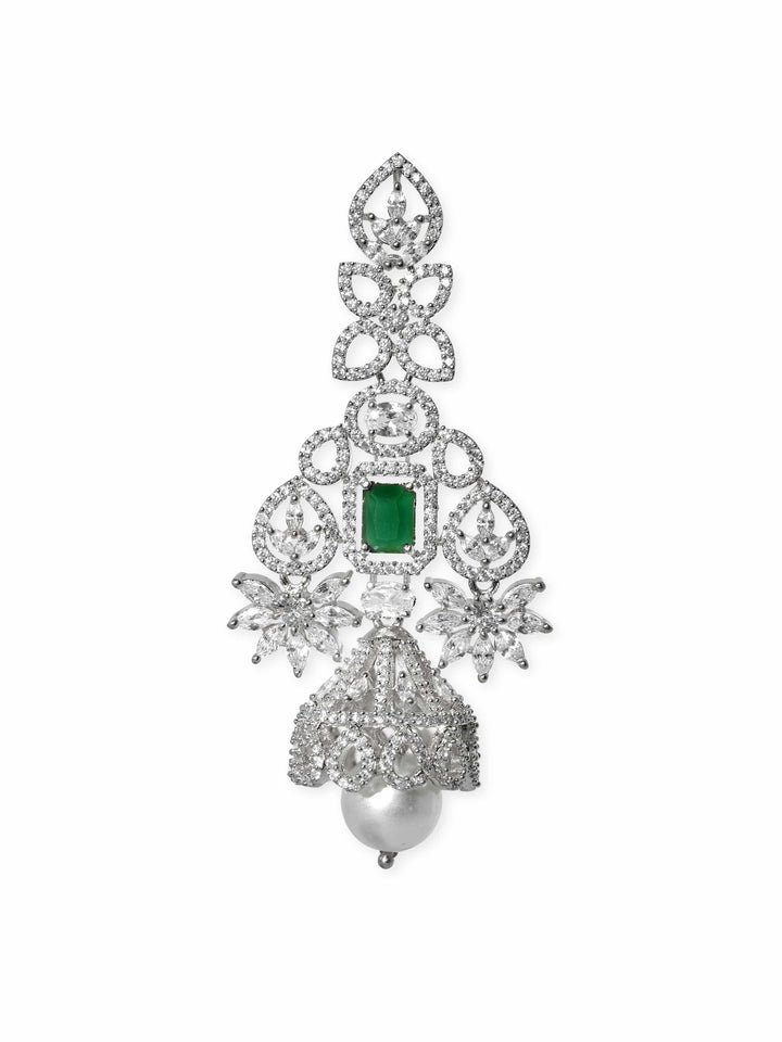 Rubans Majestic Radiance Rhodium Plated Zirconia and Emerald Chandelier Earrings Earrings