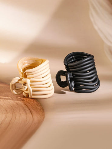 Rubans Matte Black & Cream Spiral Hair Claw Clip Set of 2 for Trendy & Secure Hold Hair Accessory