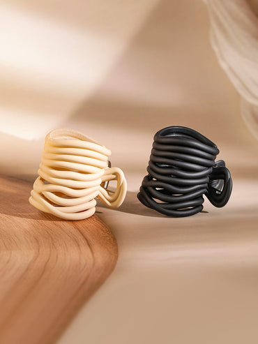 Rubans Matte Black & Cream Spiral Hair Claw Clip Set of 2 for Trendy & Secure Hold Hair Accessory