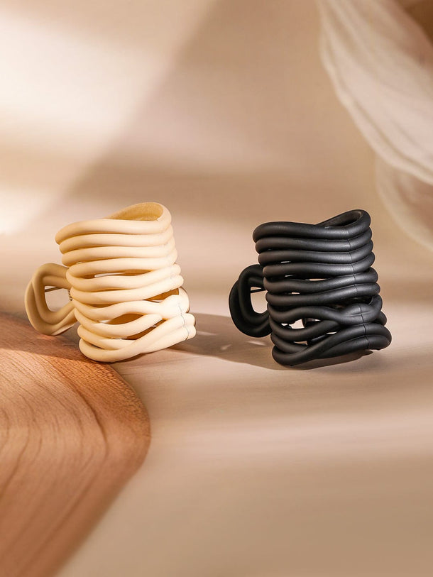 Rubans Matte Black & Cream Spiral Hair Claw Clip Set of 2 for Trendy & Secure Hold Hair Accessory