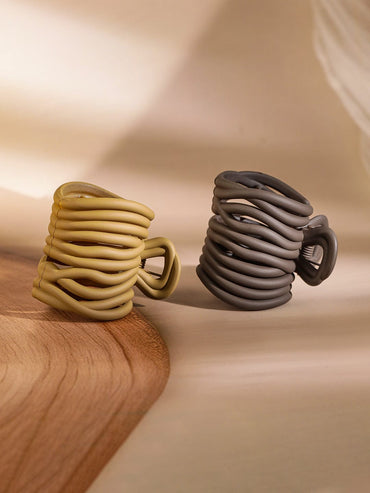Rubans Matte Brown & Taupe Spiral Hair Claw Clip Set of 2 for Stylish & Secure Hold Hair Accessory